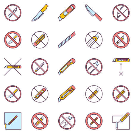Stationery Knife or Cutter Forbidden modern icons setのイラスト素材