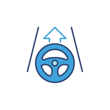 Steering Wheel with Arrow on the Road blue vector iconのイラスト素材