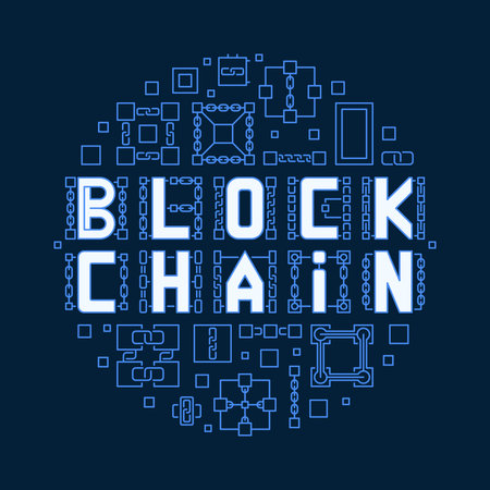 Blockchain Technology concept round vector line illustrationのイラスト素材