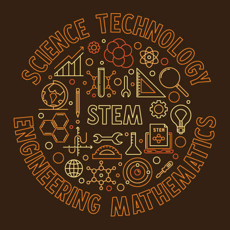 STEM creative vector round modern banner or illustrationのイラスト素材