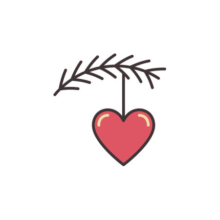 Red Heart on a Spruce Branch vector concept iconのイラスト素材