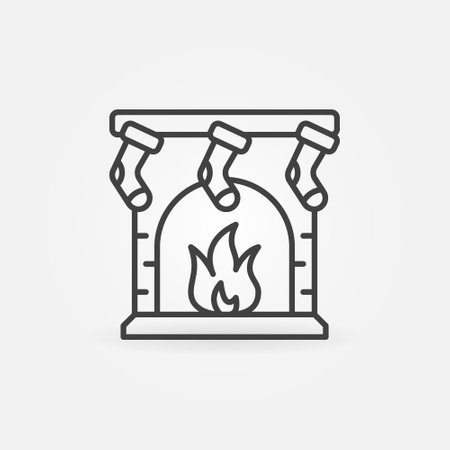 Christmas Fireplace vector thin line concept icon or signのイラスト素材