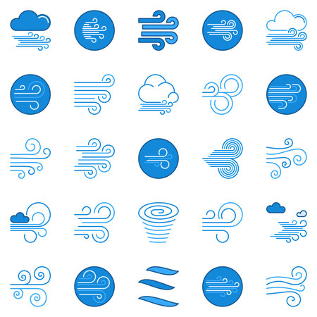 Wind or Breeze vector blue modern concept icons setのイラスト素材