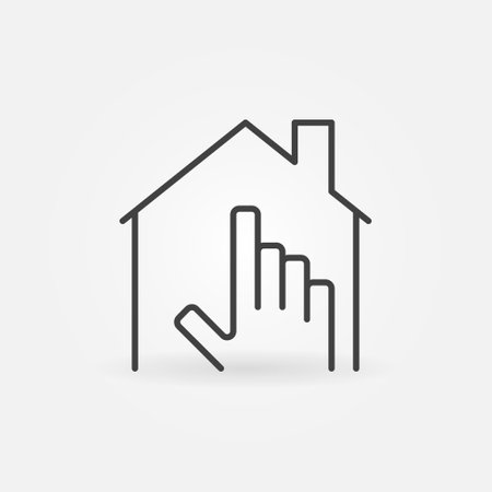 Hand Pointing on House line vector Real Estate concept iconのイラスト素材