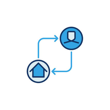 House and Man connected with Arrows vector colored iconのイラスト素材