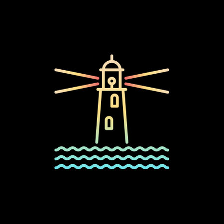 Lighthouse in the Middle of the Ocean line vector concept colorful iconのイラスト素材