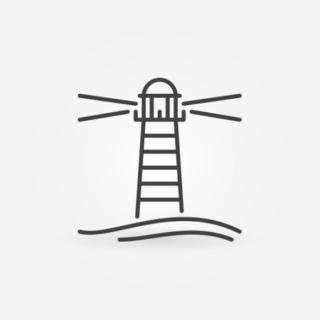 Lighthouse Building in Sea vector concept minimal icon in outline styleのイラスト素材
