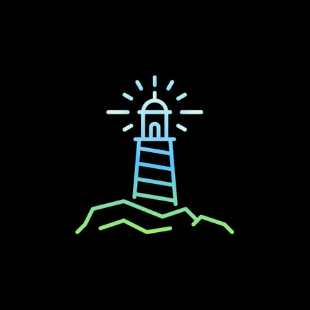 Lighthouse on the Rocks vector concept colorful line icon or signのイラスト素材