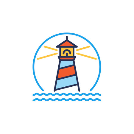 Lighthouse in Sea vector concept colored round iconのイラスト素材