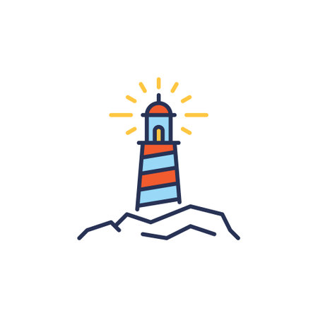 Lighthouse on the Rocks vector concept colored iconのイラスト素材