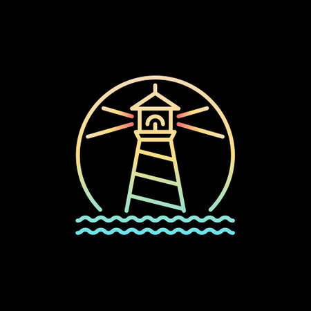 Lighthouse and Ocean vector concept colorful round line iconのイラスト素材
