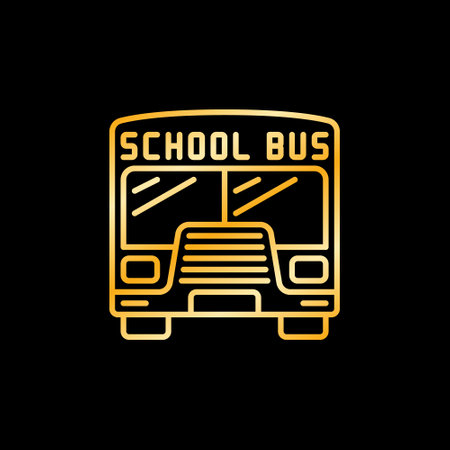 Vector School Bus concept golden line icon or symbolのイラスト素材