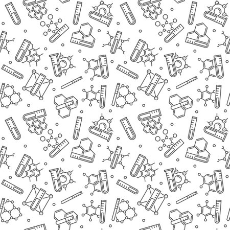Chemistry linear Seamless Pattern. Vector background with Test Tubeのイラスト素材