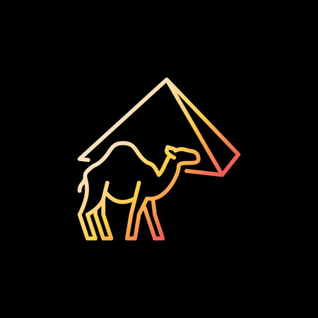 Egyptian Camel and Egypt Pyramid vector concept outline colorful icon on dark background