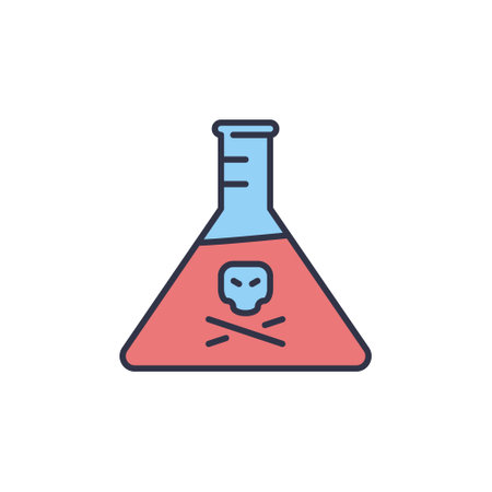 Toxic Chemistry Flask with Skull vector Chemistry concept colored icon or signのイラスト素材