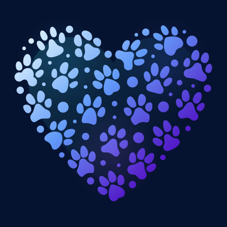 Paw Print symbols in Heart Shape - I Love Animals concept vector colorful illustration or bannerのイラスト素材