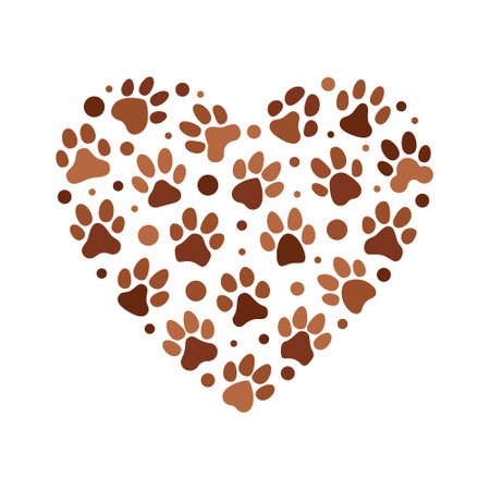 Paw Print vector Heart - Animal Footprints heart-shaped illustration. I Love Cats concept bannerのイラスト素材