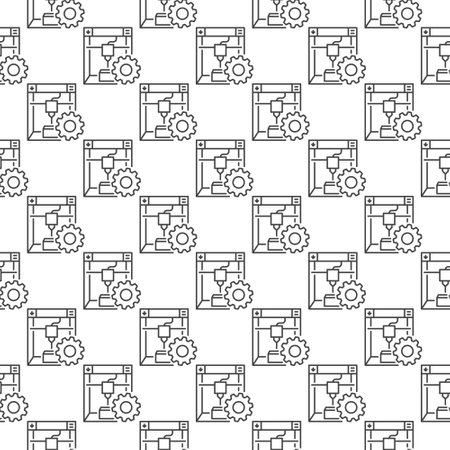 3d Printer with Gear vector outline seamless pattern. Additive Manufacturing Settings concept simple backgroundのイラスト素材