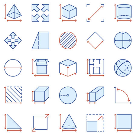 Dimension and Measuring colored icons set - Area, Size and Perimeter concept creative signs collectionのイラスト素材