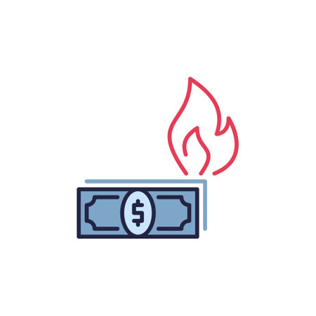 Fire Flame and Dollar Banknotes vector Hyperinflation concept colored icon or symbolのイラスト素材