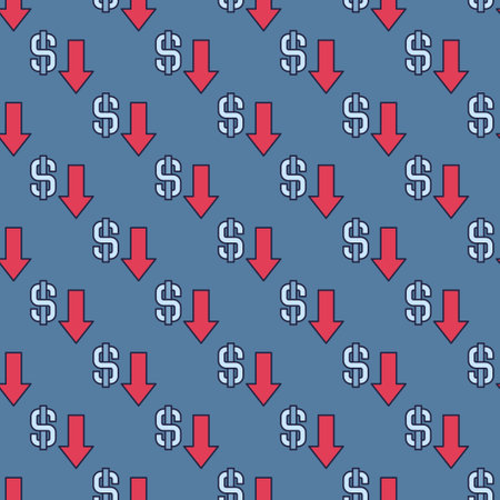 Dollar Devaluation with Red Falling Arrow vector colored seamless patternのイラスト素材