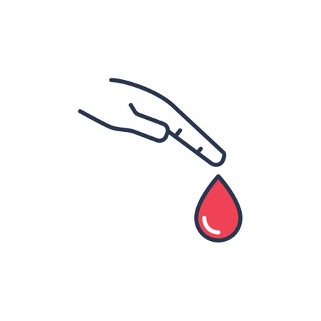 Blood Drop and Hand vector Diabetes Test concept colored icon or design elementのイラスト素材