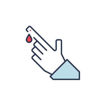 Blood Test vector Finger and Red Drop concept colored icon or logo elementのイラスト素材