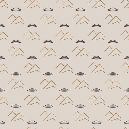 Alien Spaceship over Mountains vector UFO Invasion concept outline seamless patternのイラスト素材