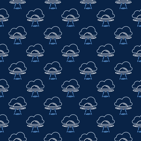 UFO in Sky vector Extraterrestrial Life concept thin line seamless patternのイラスト素材