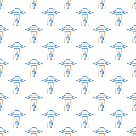 UFO Abduction vector concept linear colored minimal seamless patternのイラスト素材