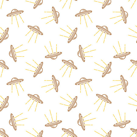 Vector UFO Flying Saucer concept seamless pattern in outline styleのイラスト素材