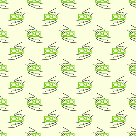 Corruption vector Hands with Money concept linear seamless patternのイラスト素材