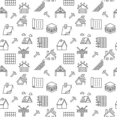 Roof Repair outline minimal seamless pattern - Housetop vector concept backgroundのイラスト素材