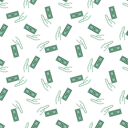 Bribe vector Hand and Banknote concept colored seamless patternのイラスト素材
