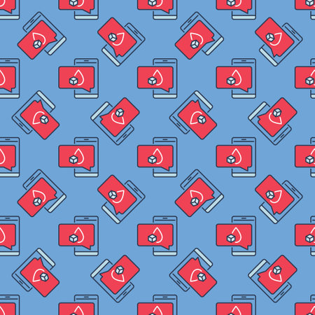 Smartphone with Glucometer App vector Blood Glucose Monitoring concept colored seamless patternのイラスト素材