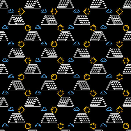 Roof with Solar Panel vector concept thin line seamless pattern
