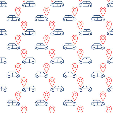 Car and Red Map pointer vector Location concept thin line seamless patternのイラスト素材