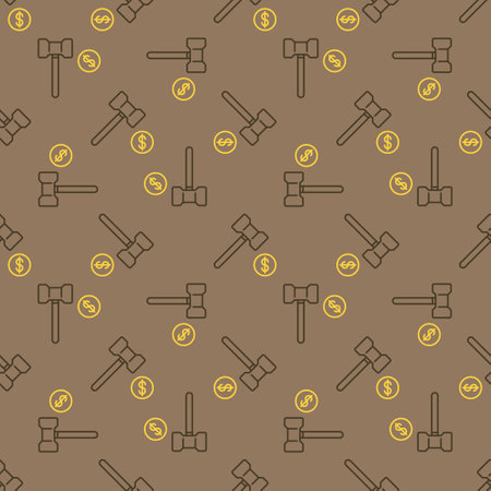Gavel with Dollar Coin vector Corruption concept seamless pattern in outline styleのイラスト素材