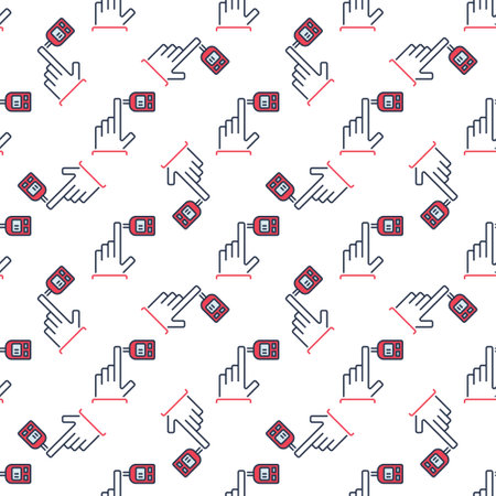 Glucose Meter and Hand vector Glucometer concept colored seamless patternのイラスト素材