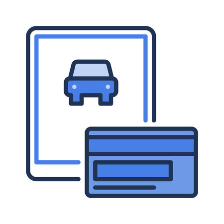 Tablet with Car Rental App vector Online Payment concept blue icon or signのイラスト素材