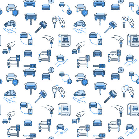 Rent a Vehicle concept colored seamless background - car Rental vector patternのイラスト素材