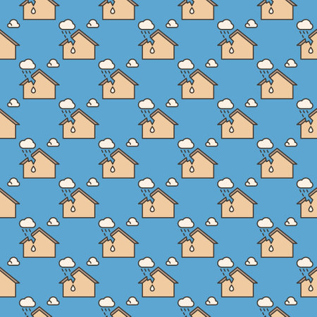 House with Roof Leak vector concept colored seamless patternのイラスト素材