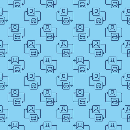 Car Sharing vector Man and Car with Arrows concept linear blue seamless patternのイラスト素材