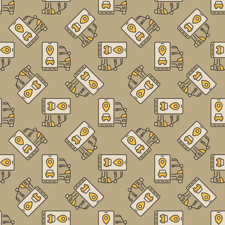 Carsharing App vector Car and Smartphone concept colored seamless patternのイラスト素材