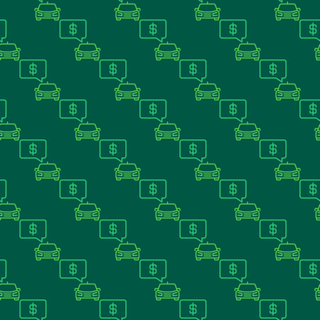 Car with Dollar sign in Speech Bubble vector concept line green seamless patternのイラスト素材