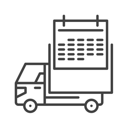 Calendar and Delivery Truck vector concept linear icon or symbolのイラスト素材
