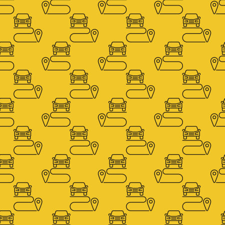 Carsharing Ride vector Route concept thin line yellow seamless patternのイラスト素材