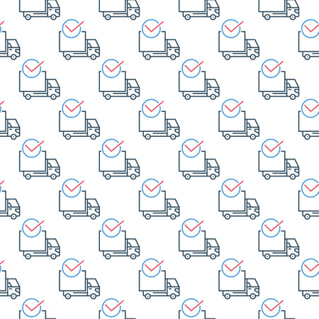 Delivery Truck with Check Mark vector concept outline seamless patternのイラスト素材