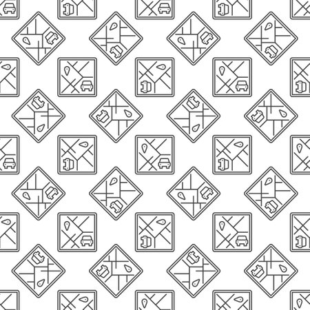 Car Sharing Map App vector concept seamless pattern in outline styleのイラスト素材