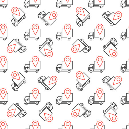 Delivery Truck with Geo Pin vector Location concept outline seamless patternのイラスト素材